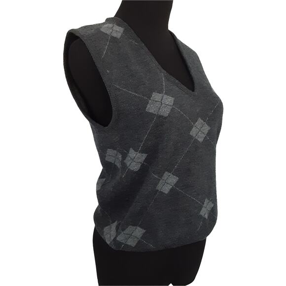 Vintage Pendleton Argyle Sweater Vest Dark Gray Womens S Petite Dark Academia - Picture 6 of 15